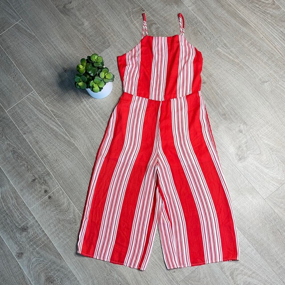 NWT LOVE, FIRE Women's Red Multi-stripe Cropped Jumpsuit - Picture 2 of 12